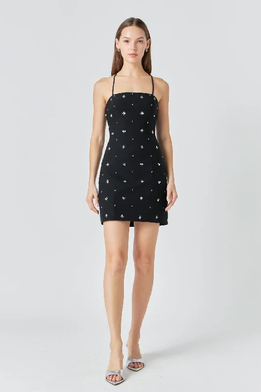 Endless Rose - Premium Sequins Floral Embroidery Mini Dress Stylish Ruffle Mini Dress