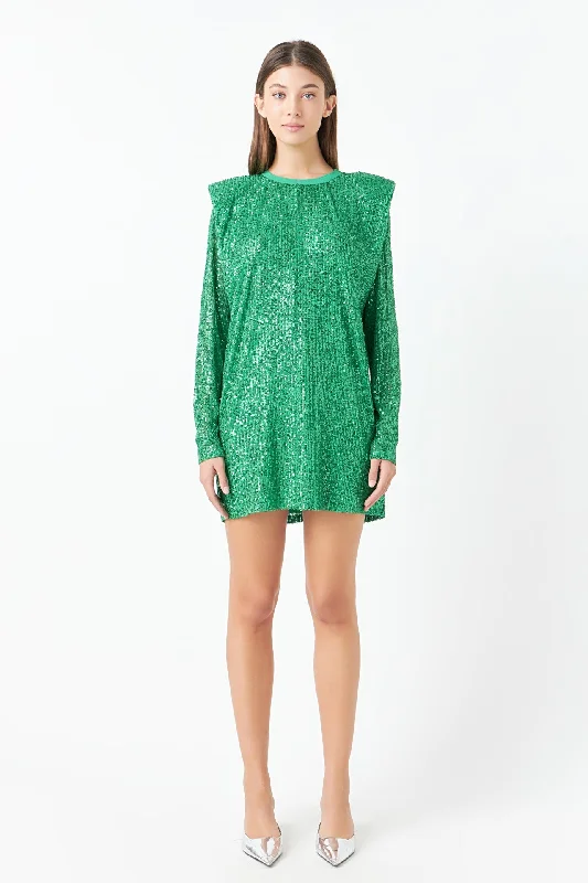 Sequins Long Sleeve Shift Mini Dress Trendy Wraparound Mini Dress