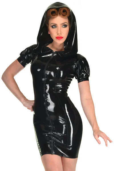 Sexy Ladies Gothic PVC Zip Up Bodycon Mini Dress Trendy A-Line Mini Dress