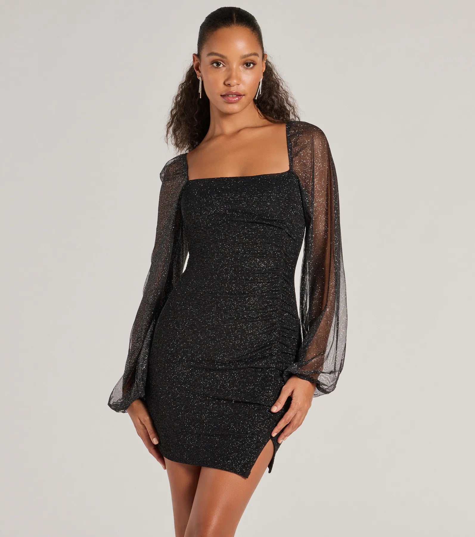 Shimmer Season Long Sleeve Glitter Mini Dress Cozy Cotton Mini Dress