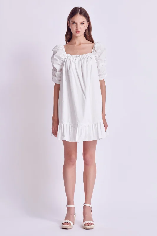 English Factory - Shirred Puff Sleeve Mini Dress Trendy Mesh Mini Dress