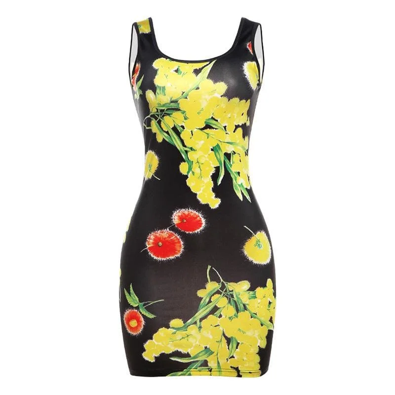 Sleeveless flower print u neck contrast mini dress Elegant Tulle Mini Dress