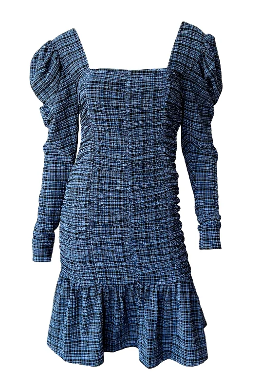 Stretch Seersucker Gathered Mini Dress Stylish Summer Mini Dress