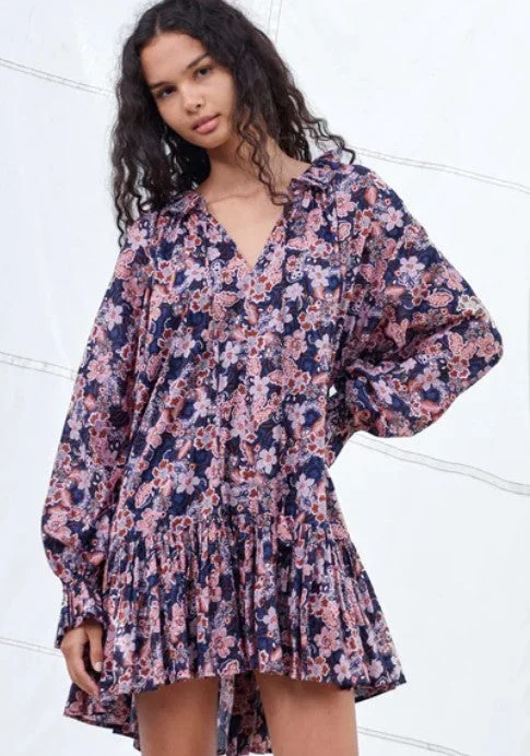 Sundry Boho Mini Dress - Navy Floral Cozy Sweater Mini Dress