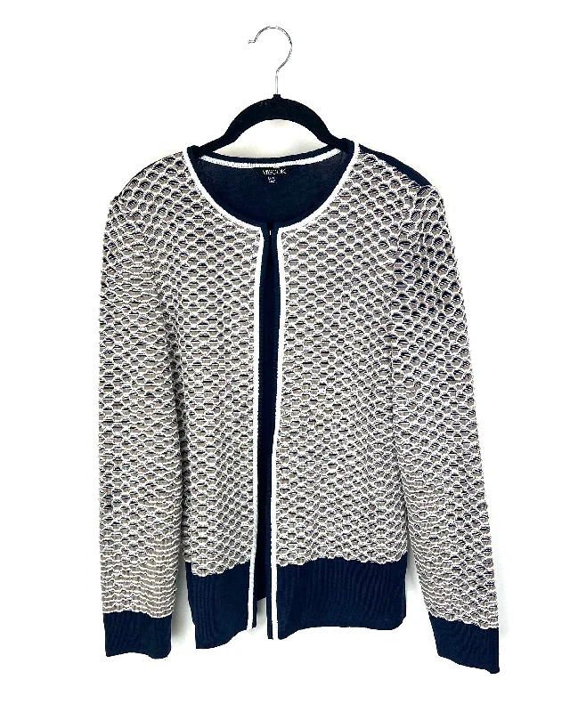 Tan and Navy Scalloped Zip Up Jacket - Extra Small Bomber Jacket Anorak Windbreaker
