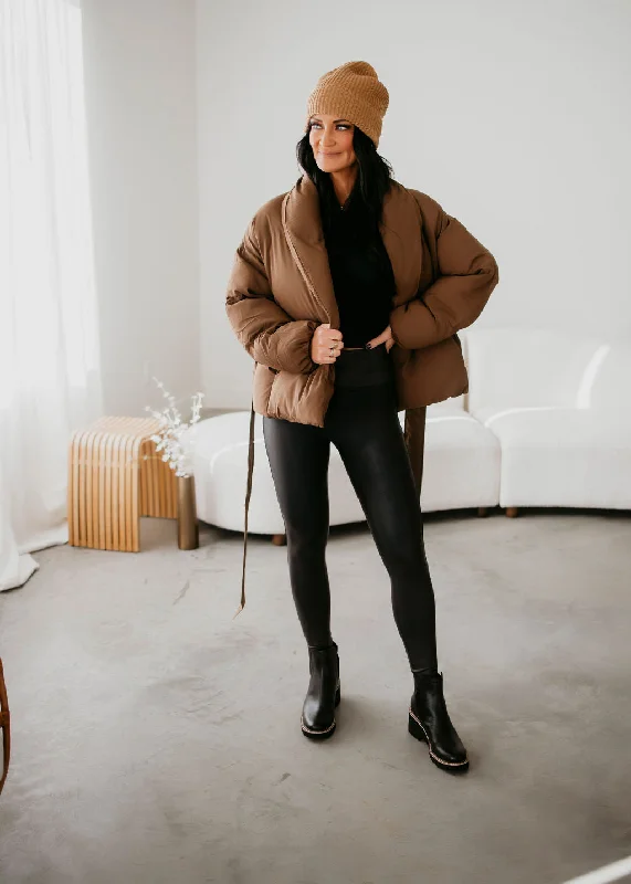 Tawnie Waist Tie Puffer Jacket Welt Pockets Slit Pockets Flap Pockets