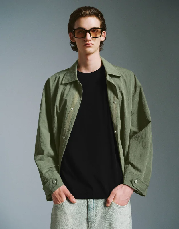 Textured Button Up Straiaght Jacket Mesh Jacket Canvas Jacket Denim Jacket