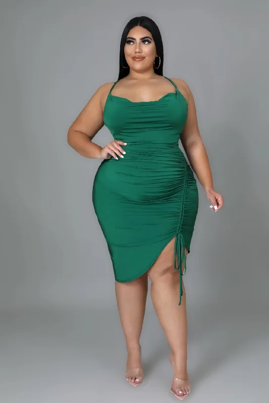 Thalia Ruched Mini Dress Green (Curvy) - FINAL SALE Elegant Floral-Print Mini Dress
