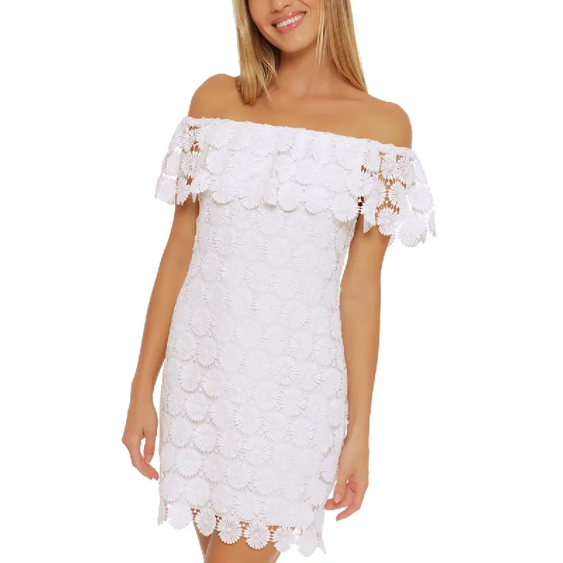 Trina Turk Womens Drapey Short Mini Dress Trendy Mesh Mini Dress