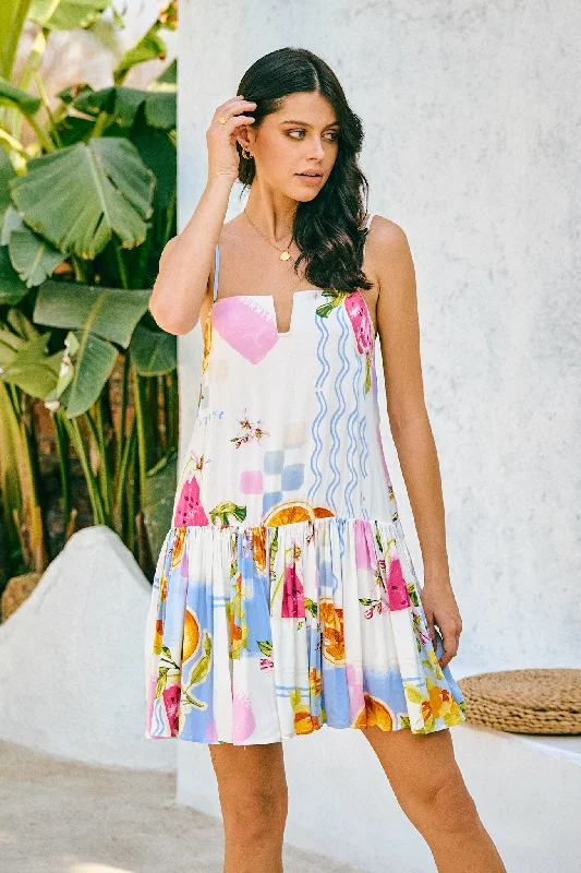 Tutti Blue Tropical Mini Dress Elegant Satin Mini Dress