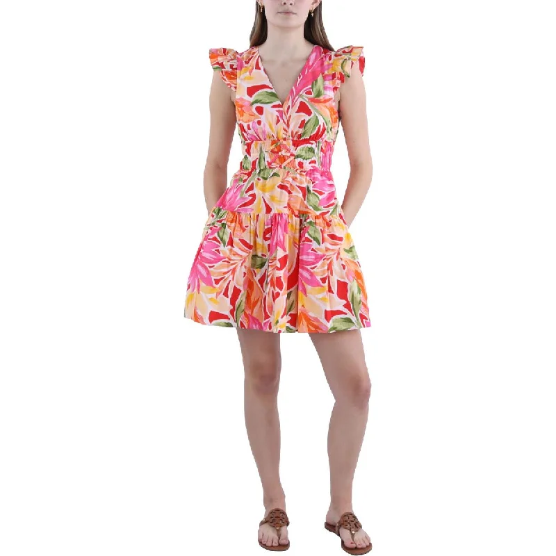 Vince Camuto Womens Petites Floral Print Short Mini Dress Trendy Tulle Mini Dress