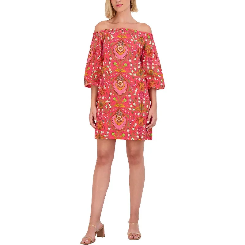 Vince Camuto Womens Plus Linen Off-The-Shoulder Mini Dress Trendy Camisole Mini Dress