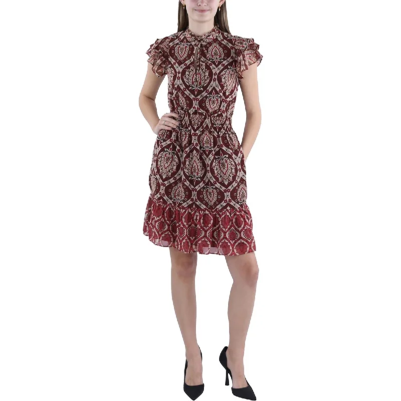 Vince Camuto Womens Tie Neck Short Mini Dress Cozy Cowl Neck Mini Dress