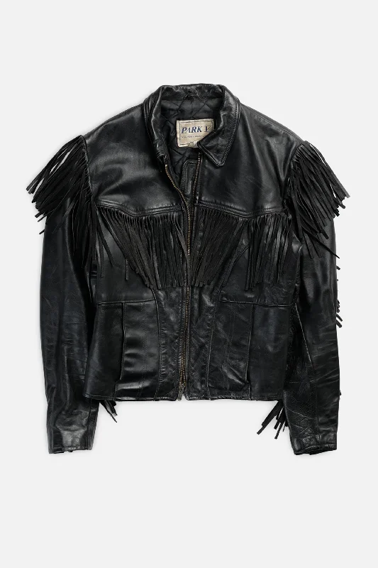 Vintage Leather Moto Jacket - Women's S Welt Pockets Slit Pockets Flap Pockets