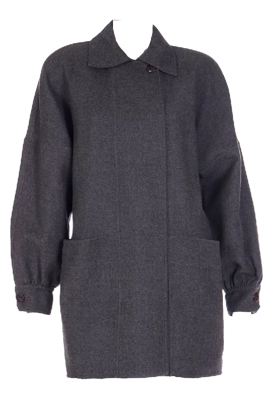 1980s Salvatore Ferragamo Vintage Oversized Gray Wool Jacket Knit Jacket Woven Jacket Fleece Jacket