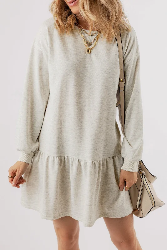 Blue Zone Planet | White Solid Color Puff Sleeve Ruffle Hem Mini Dress Fashionable Pleated Mini Dress Blue Zone Planet | White Solid Color Puff Sleeve Ruffle Hem Mini Dress Fashionable Pleated Mini Dress