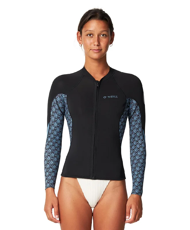 Women's Bahia Full Zip 1.5mm Wetsuit Jacket - Aloha Tile One-Shoulder Jacket Off-the-Shoulder Jacket Asymmetrical Jacket