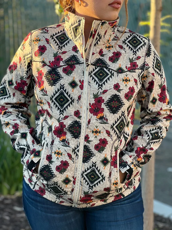 Women's Natural Aztec Floral Soft-Shell Jacket  - Rock&Roll Denim Rayon Jacket Velvet Jacket Corduroy Jacket