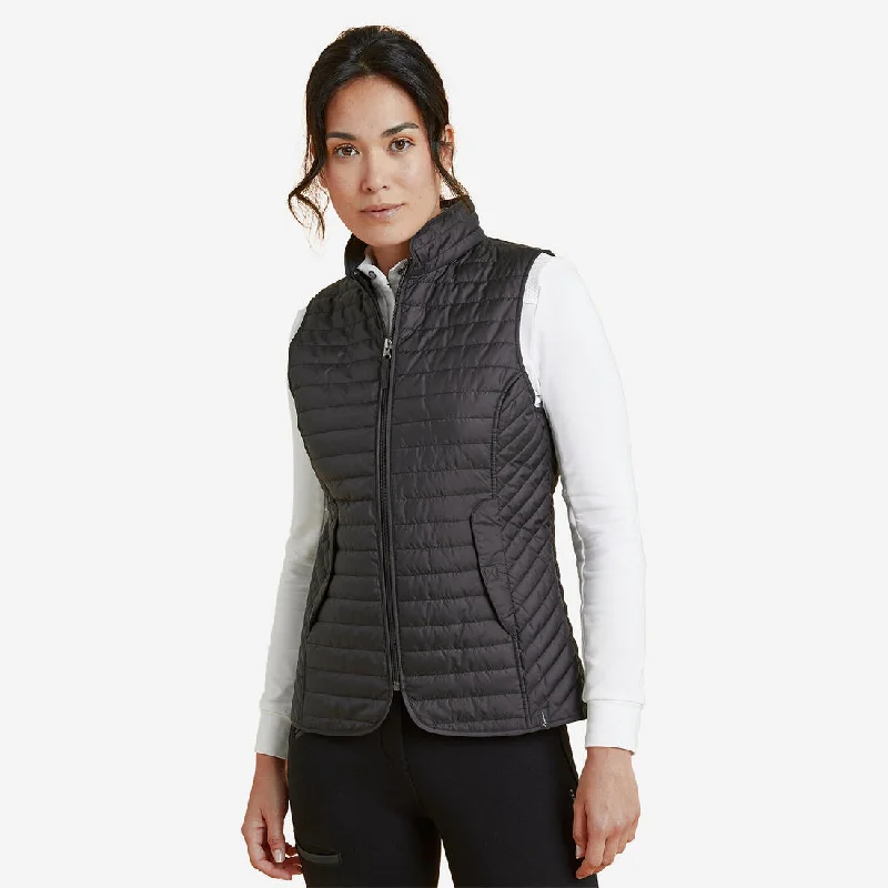 Women's Sleeveless Horse Riding Down Jacket 100 - Black Welt Pockets Slit Pockets Flap Pockets