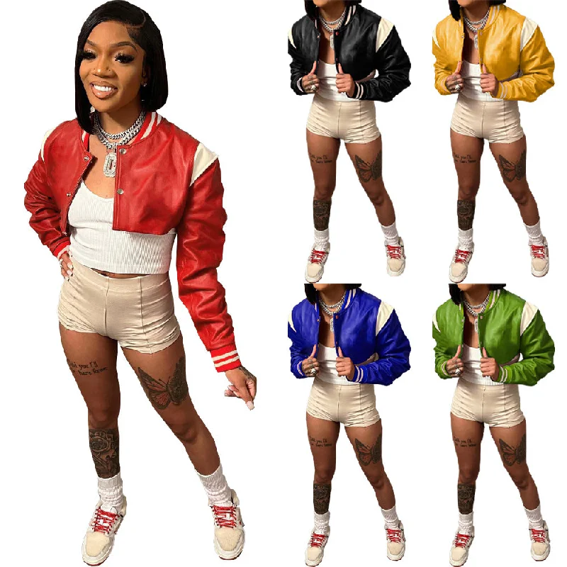 Women's Ultra-Short Baseball Jacket(CL10898) Appliqued Jacket Beaded Jacket Sequined Jacket Women's Ultra-Short Baseball Jacket(CL10898) Appliqued Jacket Beaded Jacket Sequined Jacket