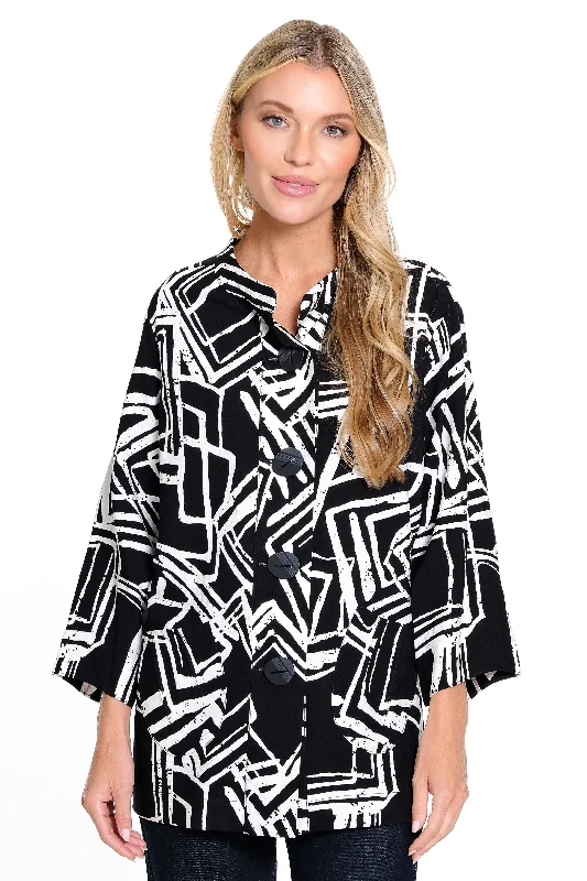 Woven Printed Jacket - Black/White Print Jacket Blazer Coat