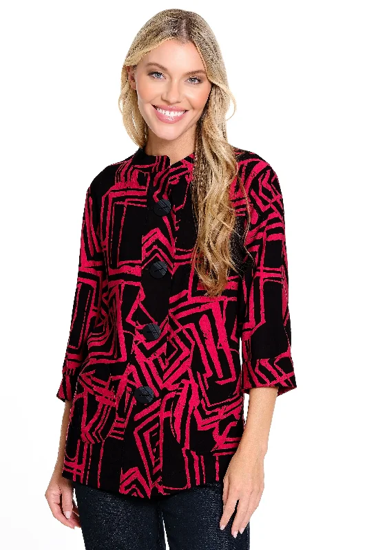Woven Printed Jacket - Red Fleece Jacket Down Jacket Feather Jacket