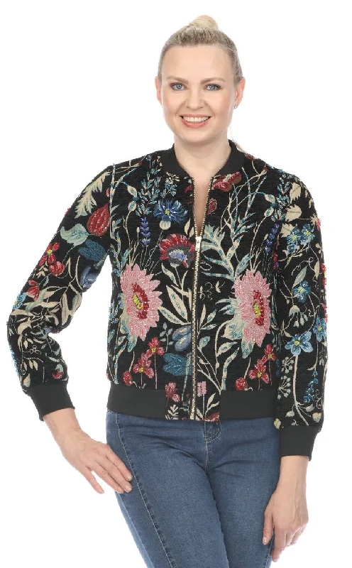 "Desiree" Black Floral Embroidered Jacket Print Jacket Jacquard Jacket Patchwork Jacket