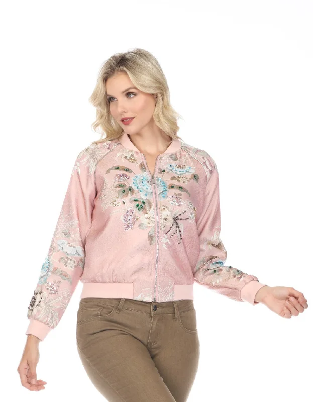 "Kylie" Dusty Pink Embroidered Jacket Denim Jacket Leather Jacket Suede Jacket