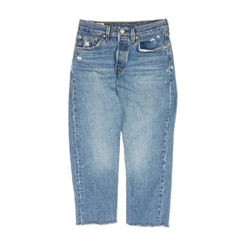 501 Blue Solid Jeans Chic Ripped Jeans