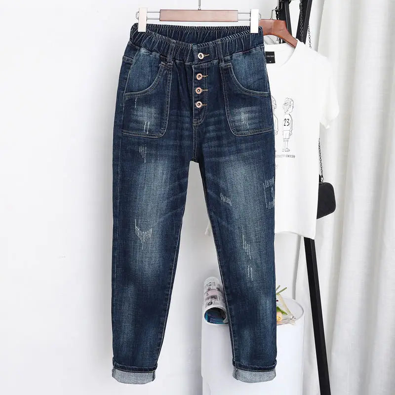 5XL High Waist Jeans Women Vintage Plus Size Jeans Femme Harem Pants Comfortable Folded Hem Jeans 5XL High Waist Jeans Women Vintage Plus Size Jeans Femme Harem Pants Comfortable Folded Hem Jeans