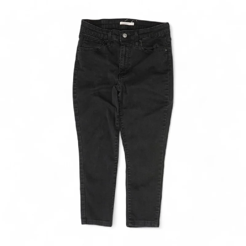 721 Black Solid High Rise Skinny Leg Jeans Comfortable Mid-Rise Jeans