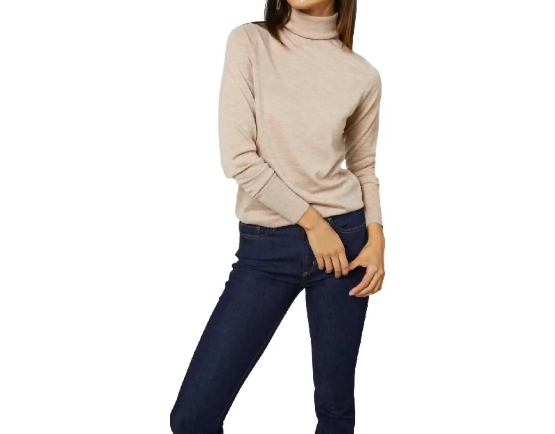 Alida Turtleneck Sweater In Heather Oatmeal Hooded Caped Shawl Collar