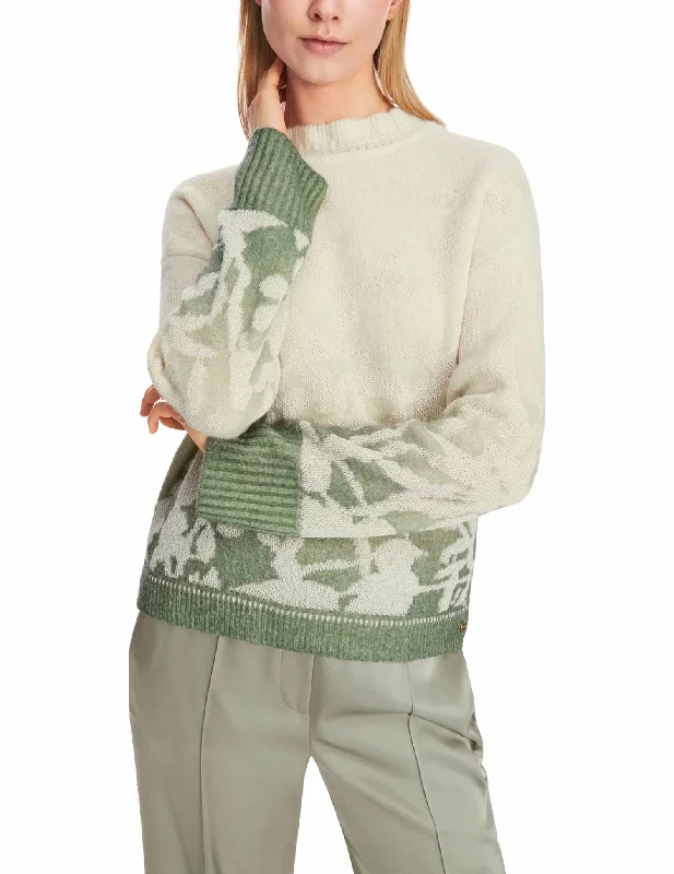 Alpaca Embossed Knit Sweater In Sage Welt Pockets Slit Pockets Flap Pockets