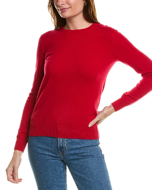 Amicale Cashmere Basic Crewneck Cashmere Sweater Solid Color Striped Floral Print