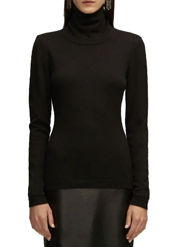 Ashlie Cashmere Turtleneck Sweater In Black Transparent Opaque Sheer