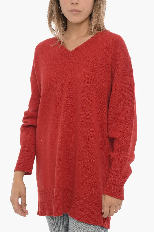 Aspesi V-Neck Solid Color Wool Sweater Long Sweater Short Sweater Cropped Sweater