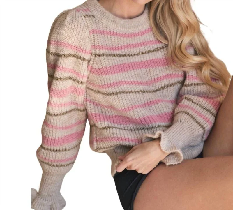 Bailey Stripe Sweater In Rose Stripe Turtle Neck Boat Neck Asymmetrical Neck