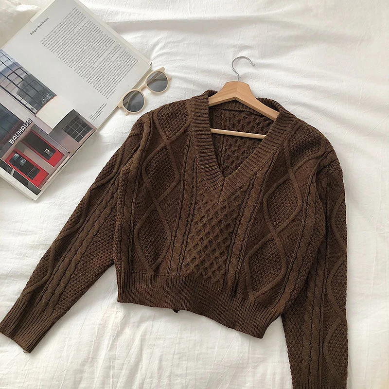 Bandage short V-neck twist long sleeve sweater 5832 Beaded Sweater Sequined Faux Fur