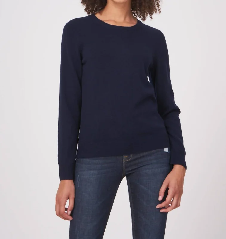 Basic Organic Cashmere Round Neckline Sweater In Navy Modern Contemporary Chic