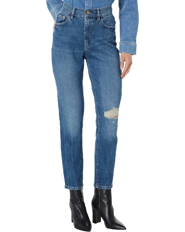 Bella Slim High Rise Distressed Jeans In Sea Storm Comfortable Mid-Rise Jeans