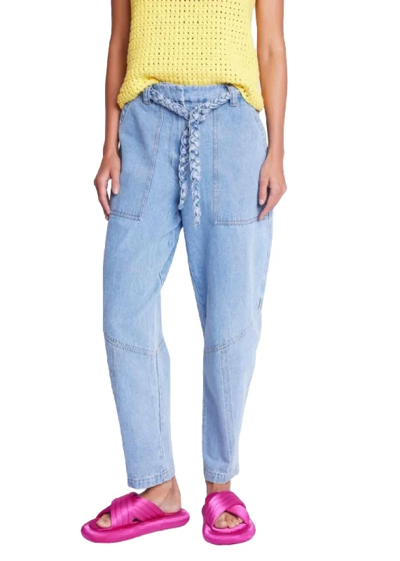Belted Balloon Cut Jeans In Denim Blue Trendy Plus Size Jeans