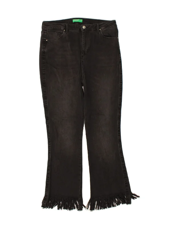 BENETTON Womens Bootcut Jeans W33 L25 Black Cotton Trendy Plus Size Jeans