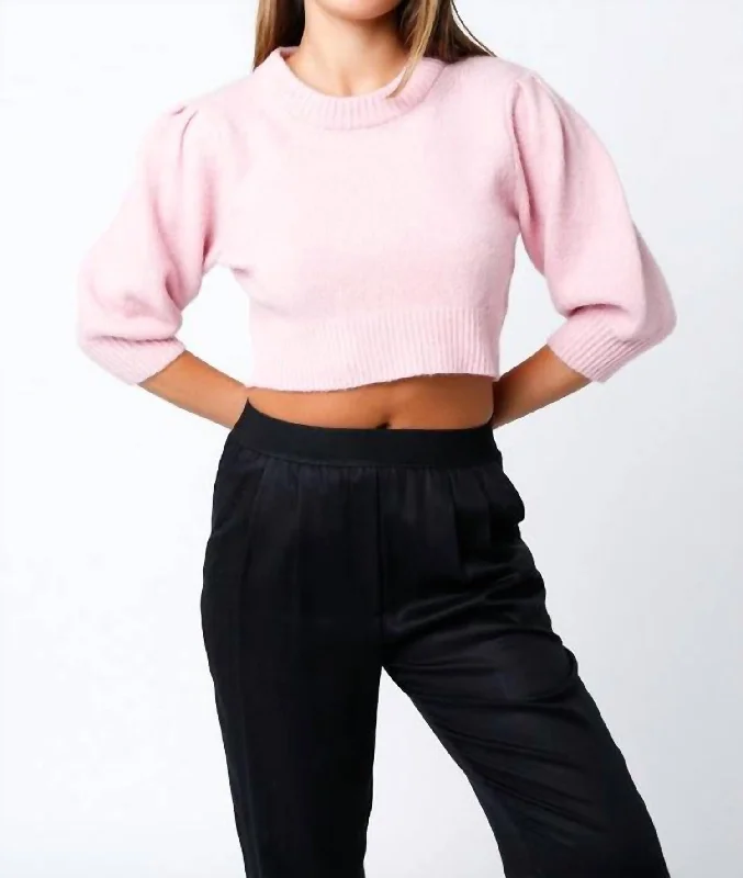 Betty Cropped Sweater In Pink Mesh Fabric Canvas Fabric Denim Fabric