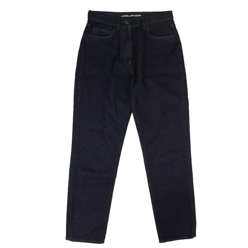 A_Plan_Application Blue Denim Five Pocket Cropped Jeans Comfortable Dark Wash Jeans