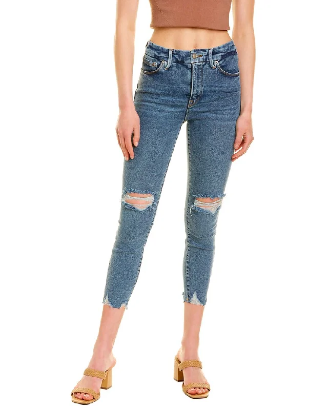 Good American Good Waist Blue Crop Jean Cozy Relaxed Fit Denim Jeans