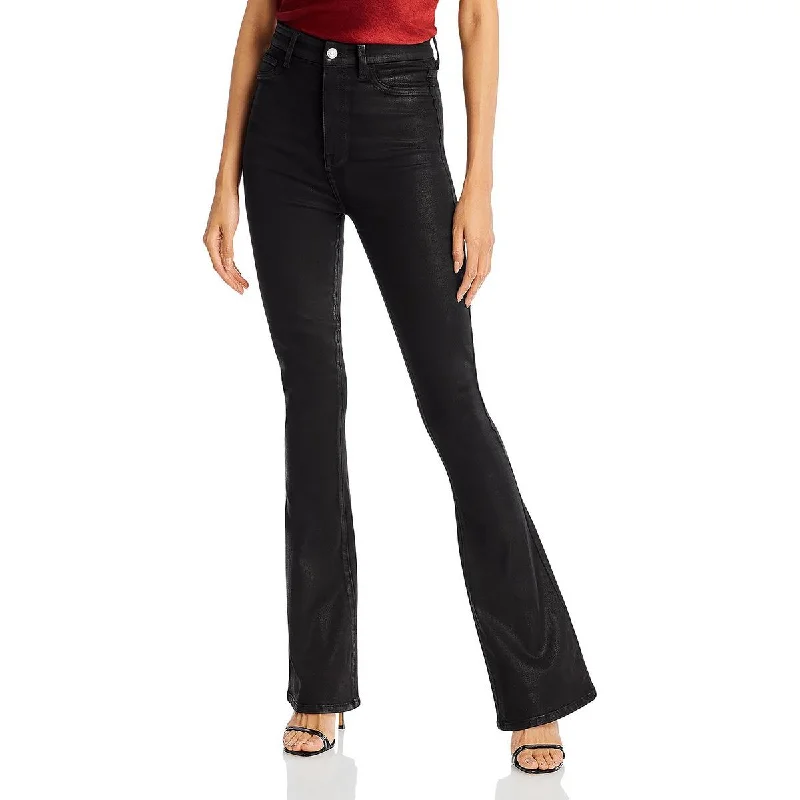 Womens Skinny Coated Bootcut Jeans Trendy Paperbag Waist Jeans