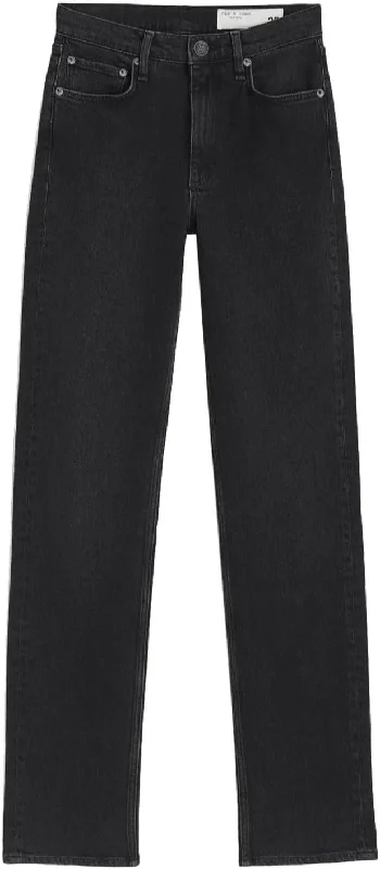 Rag & Bone Women's Worn in Black Harlow Full Length Jeans Stylish Paperbag Waist Denim
