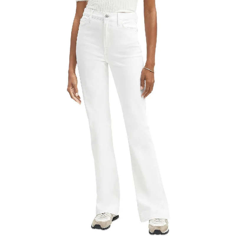 Womens Linen High Rise Bootcut Jeans Chic Rip-Detail High-Waist Jeans