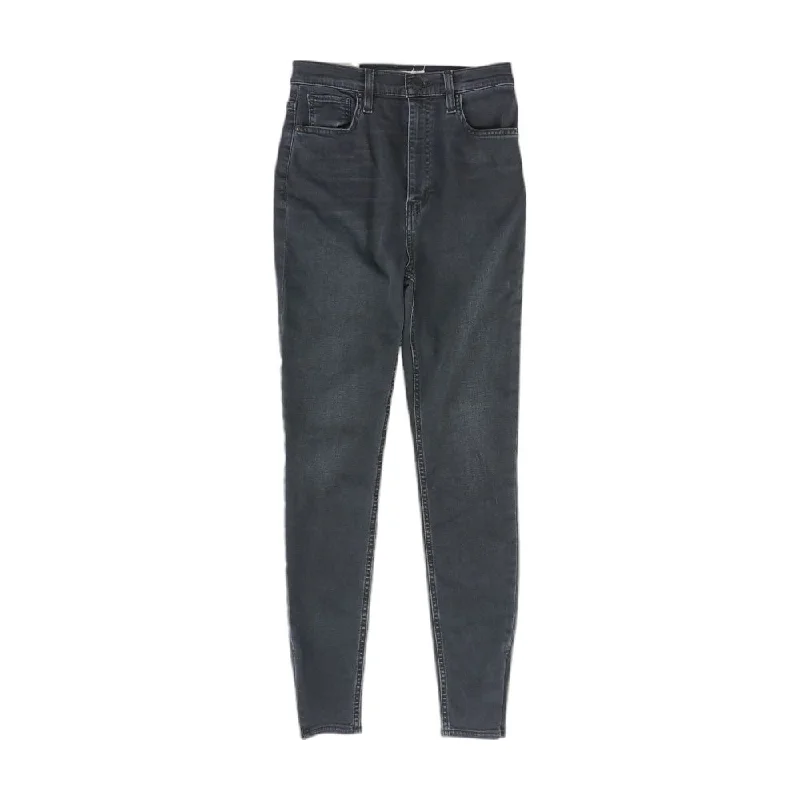 Black Solid High Rise Skinny Leg Jeans Elegant Tapered Leg Denim