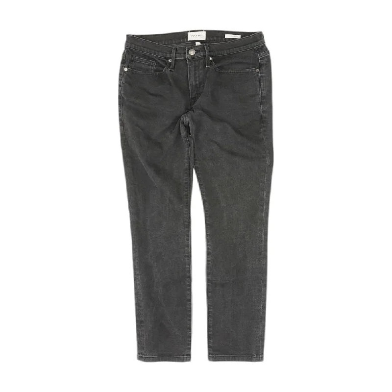 Black Solid Skinny Jeans Fashionable Raw Edge Jeans